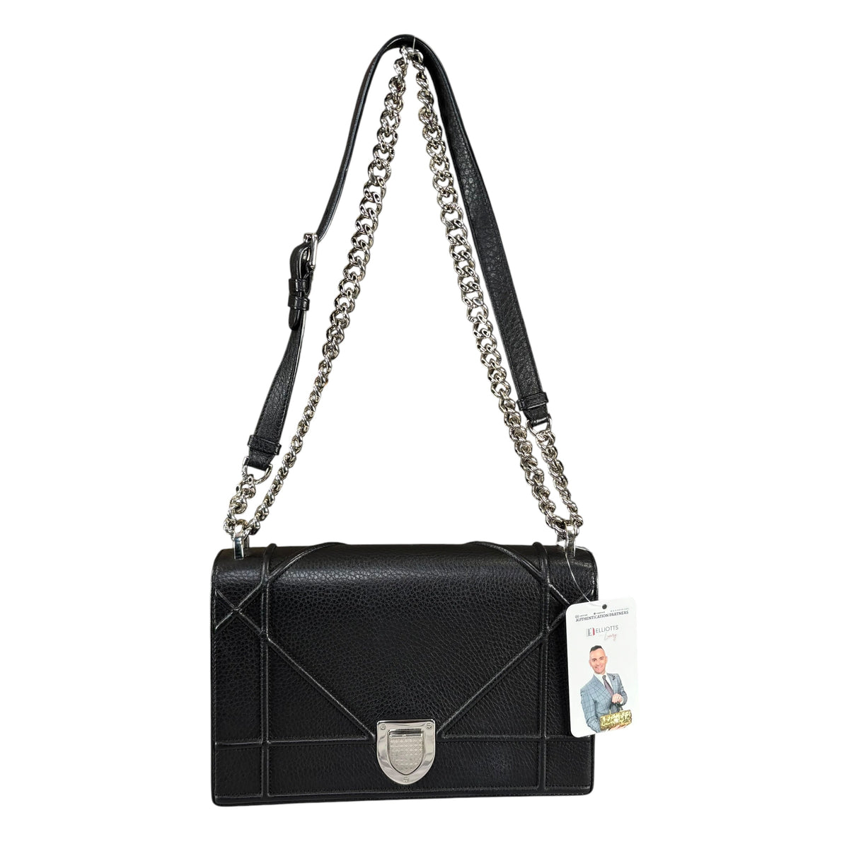 Christian Dior Diorama Calf Black Pebbled Medium Flap 2-Way Shoulder Purse