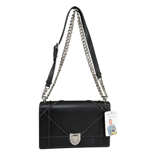 Christian Dior Diorama Calf Black Pebbled Medium Flap 2-Way Shoulder Purse