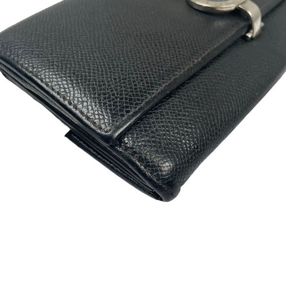BVLGARI Black Blue Clip Snap Saffiano Leather Long Organizer Wallet