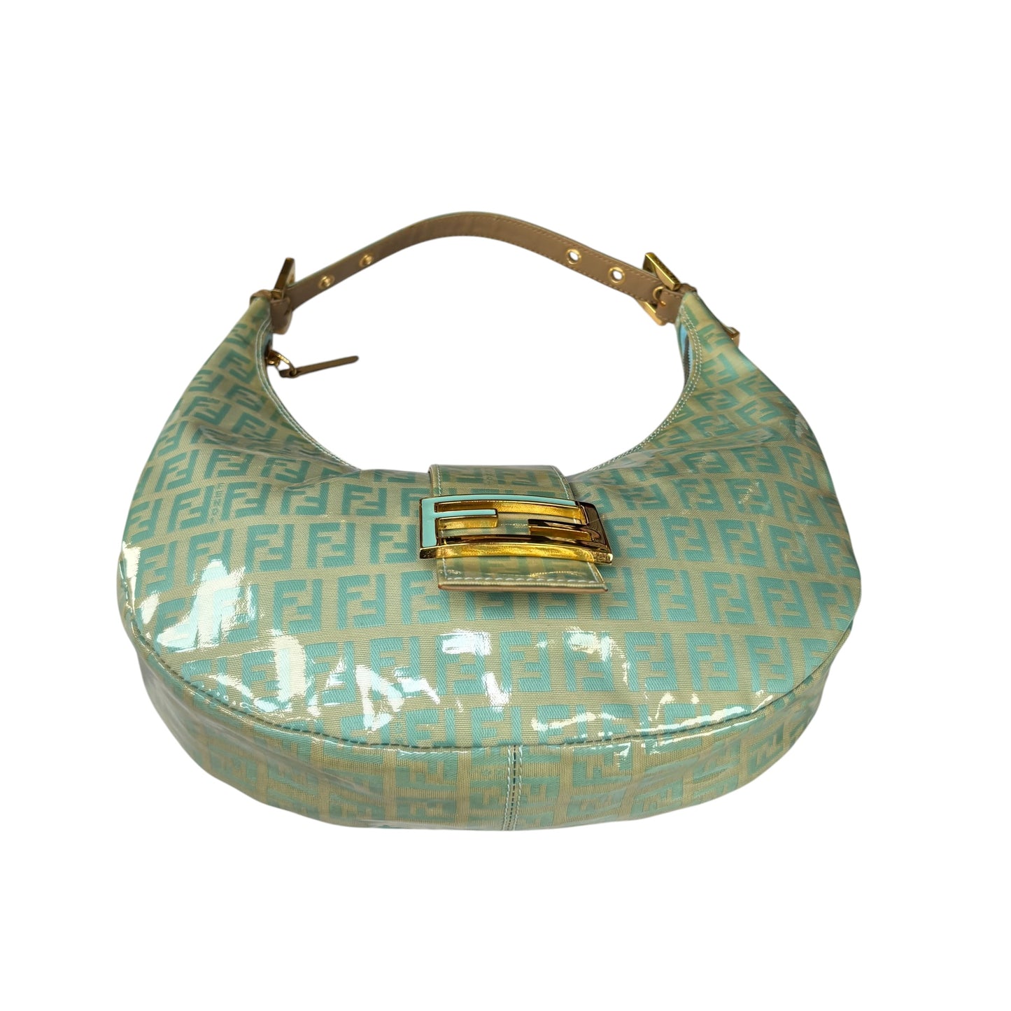 Fendi Y2K Baguette Crescent Mint Green Zucchino Coated Canvas Leather Purse