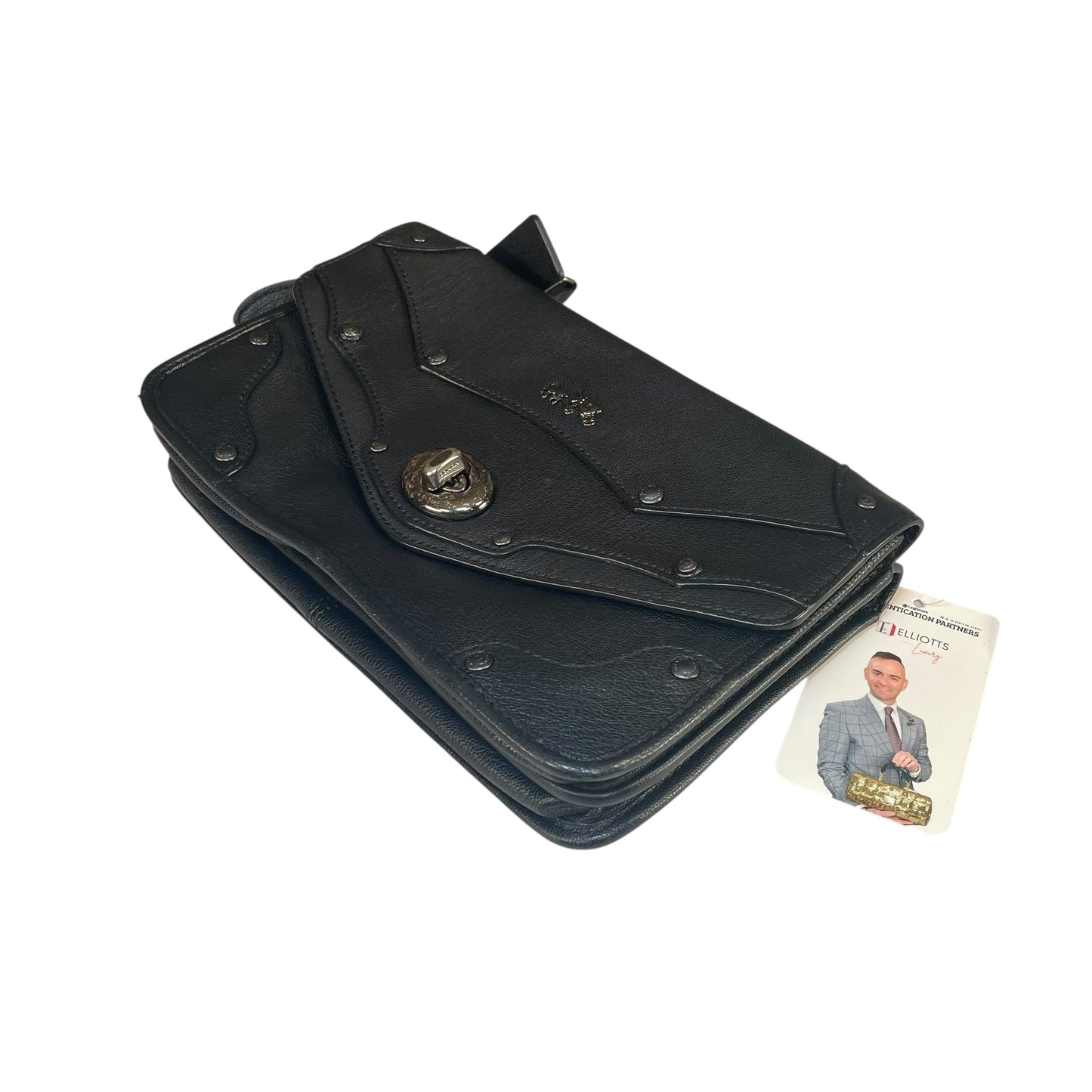 Coach Rhyder Black Leather Rugged Gunmetal HW Small Messenger Clutch Crossbody