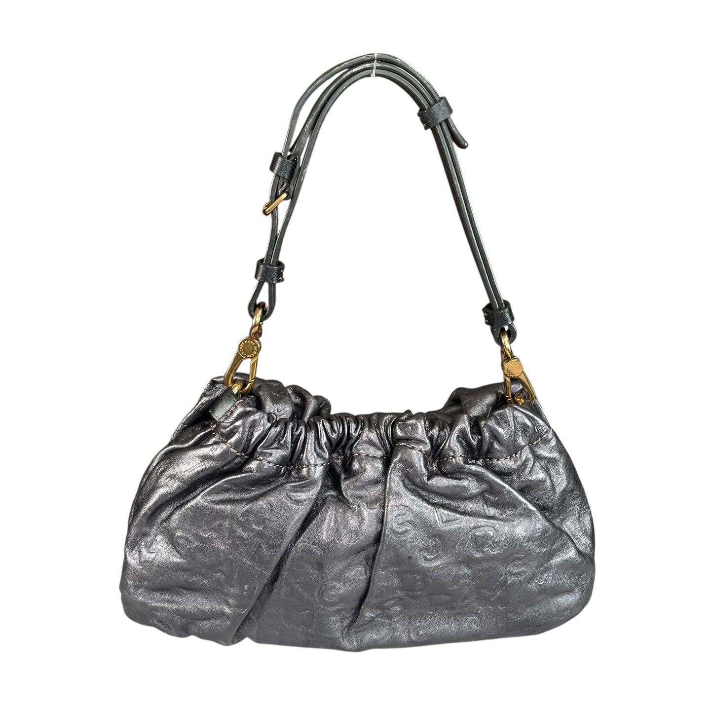 Marc Jacobs Linda Metallic Grey GHW Mono Leather Cinched Shoulder Purse