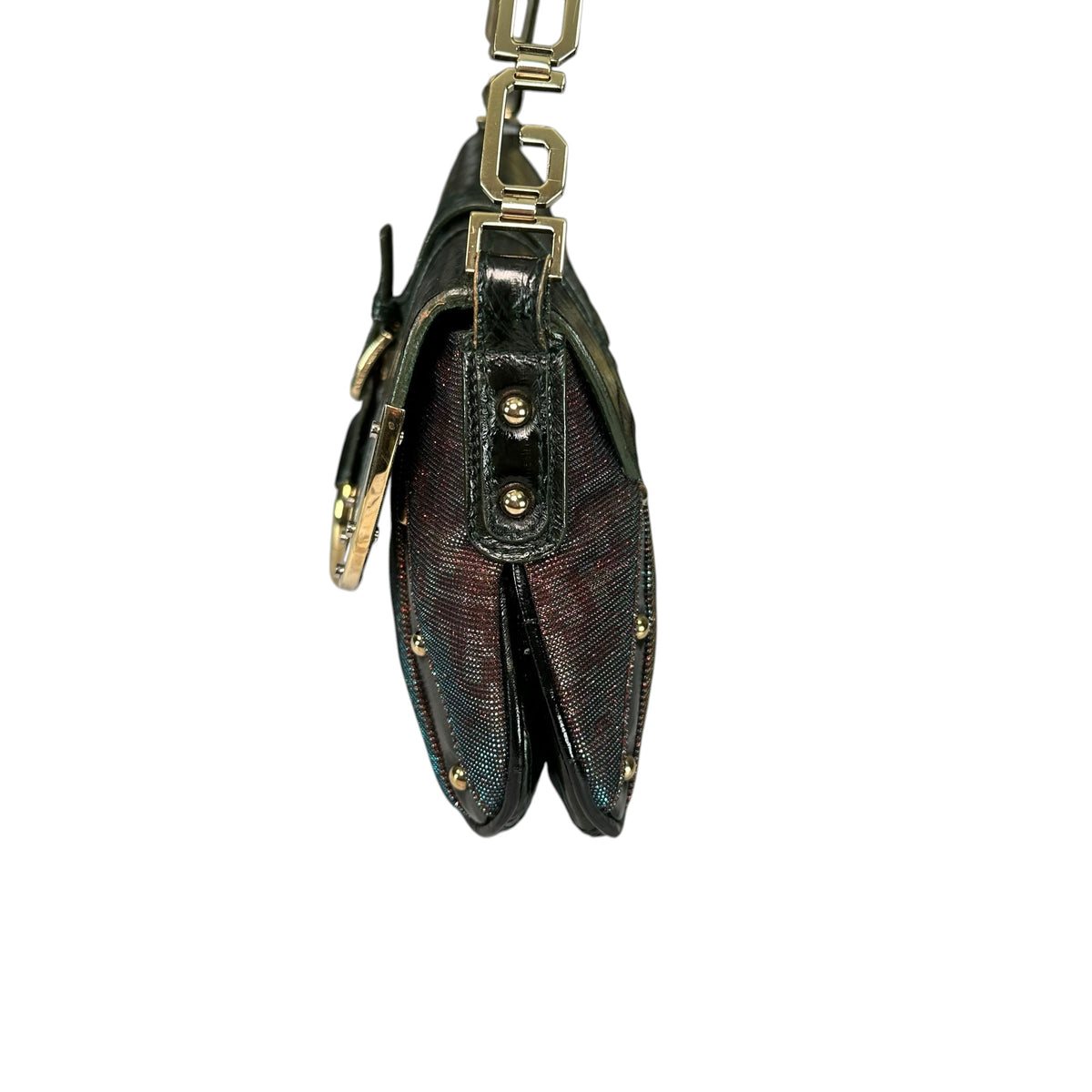 Dolce & Gabbana D-Ring Eel Skin Green / Gold Hologlyphic Canvas Shoulder Purse
