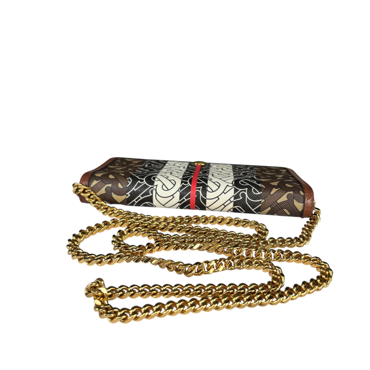 Burberry Rowe BT Monogram Wallet GHW Chain iPhone Pro Case Brown