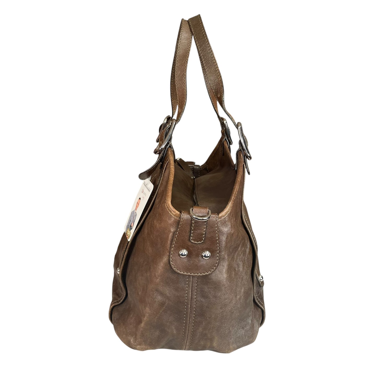 TOD’s G Easy Sacca SHW Grande Distressed Brown Leather Zip Media Tote