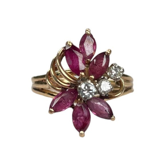 10K Marquee Authentic Ruby & Round Diamond Spiral Pinky Ring Size 5.25