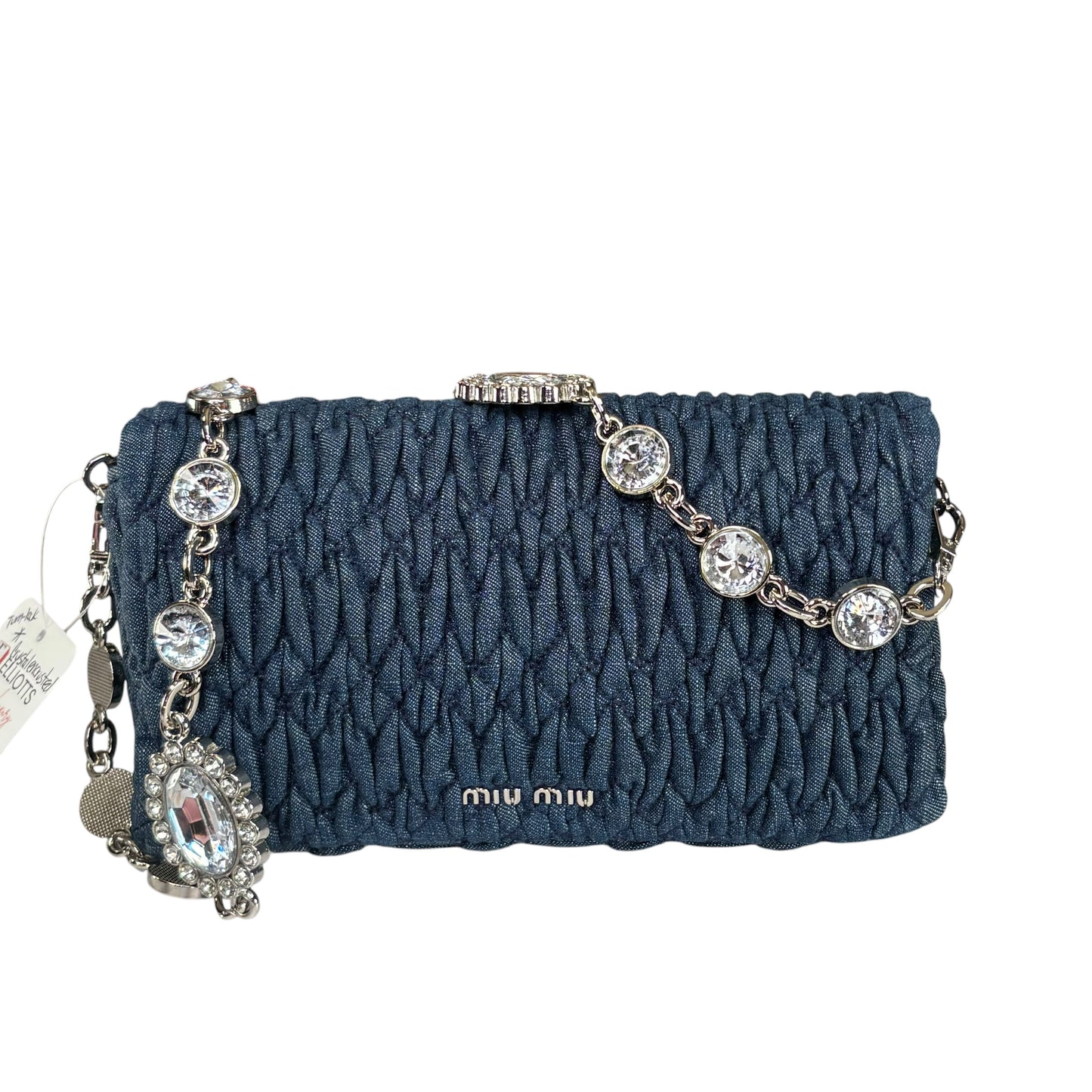 Miu Miu Crystal SHW Encrusted Denim 2-Way Crossbody Flap Turn-Lock Purse