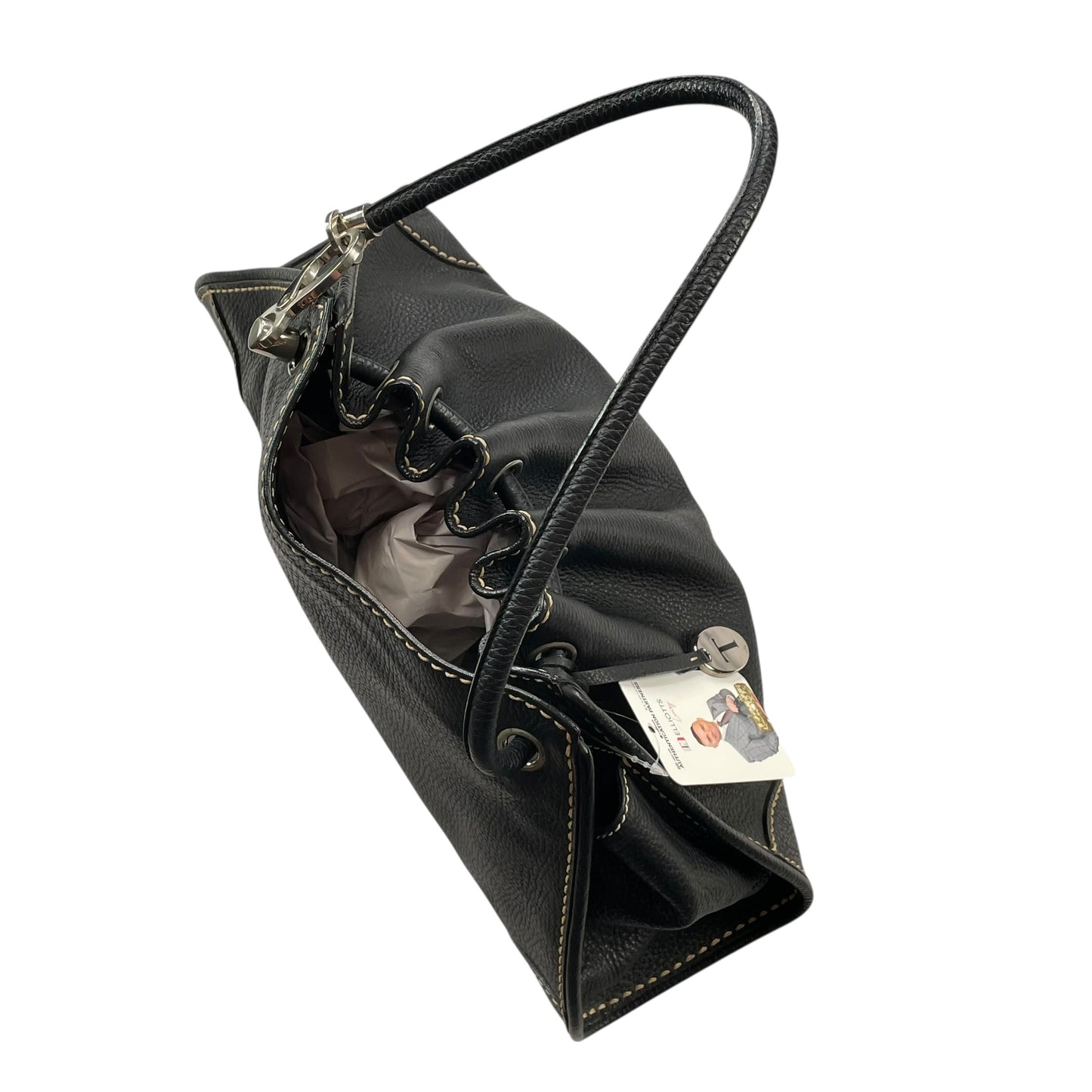 TOD’s Black Equestrian Pebbled Brushed SHW Drawstring Leather Shoulder Purse