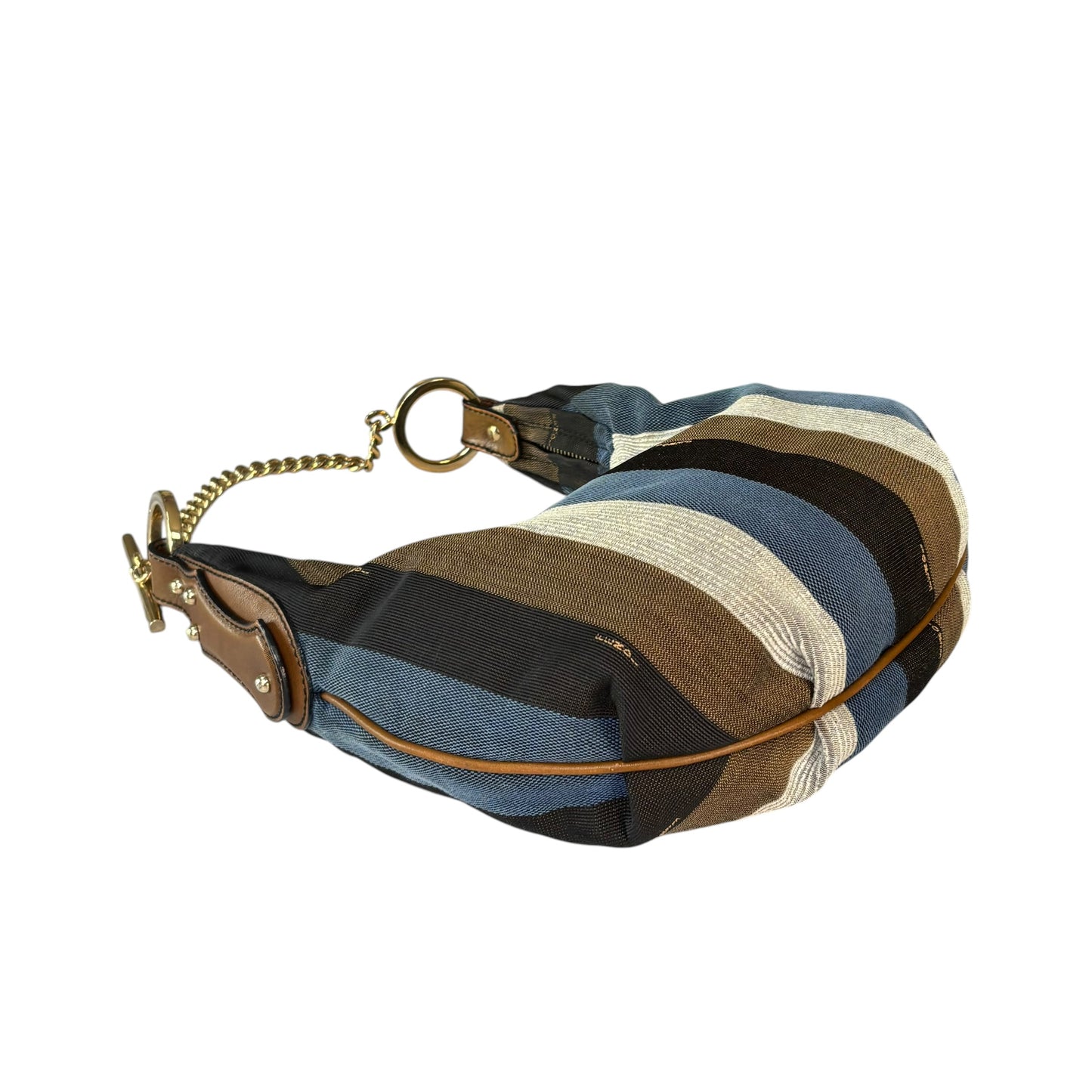 Fendi Y2K Pequin Striped Multicolor Small Blue / Brown GHW Jacquard Hobo Purse