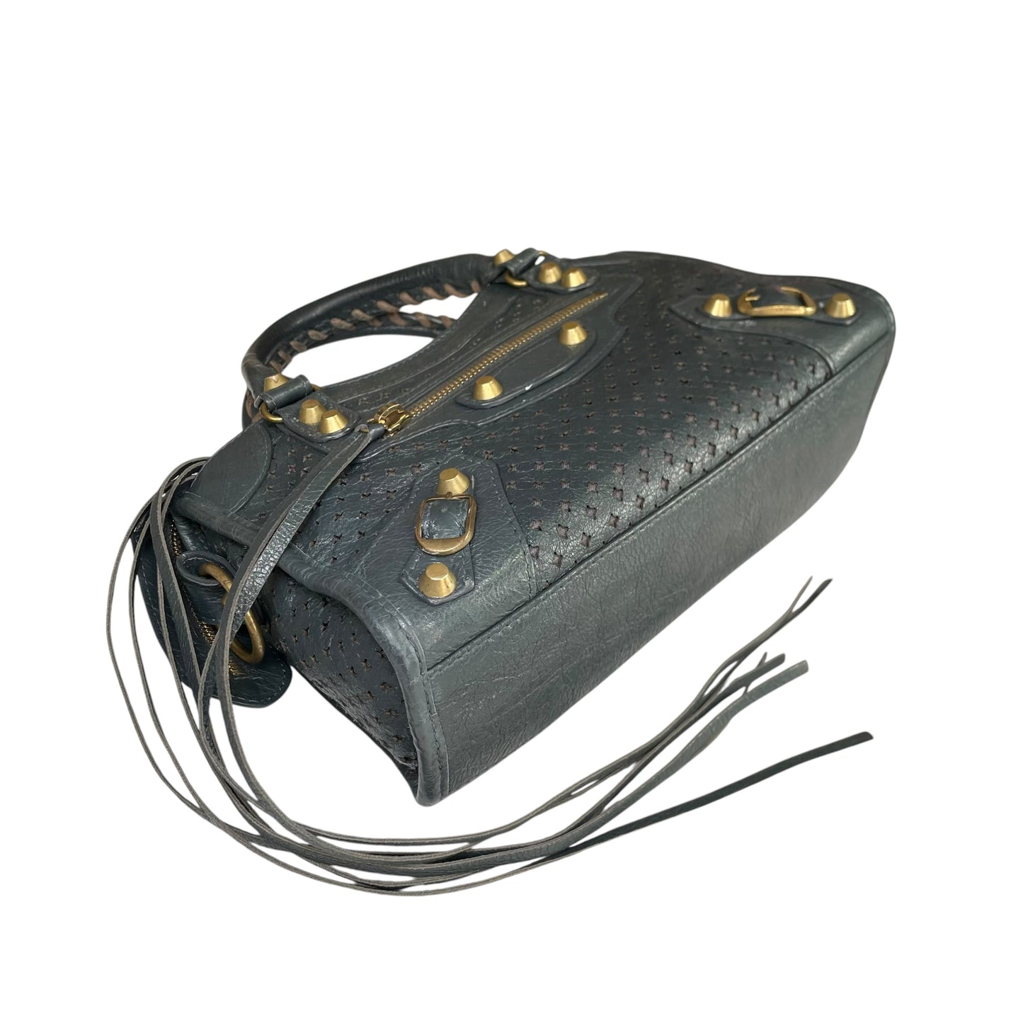Balenciaga Motorcross Mini City Leather Perforated Anthracite Grey Bag