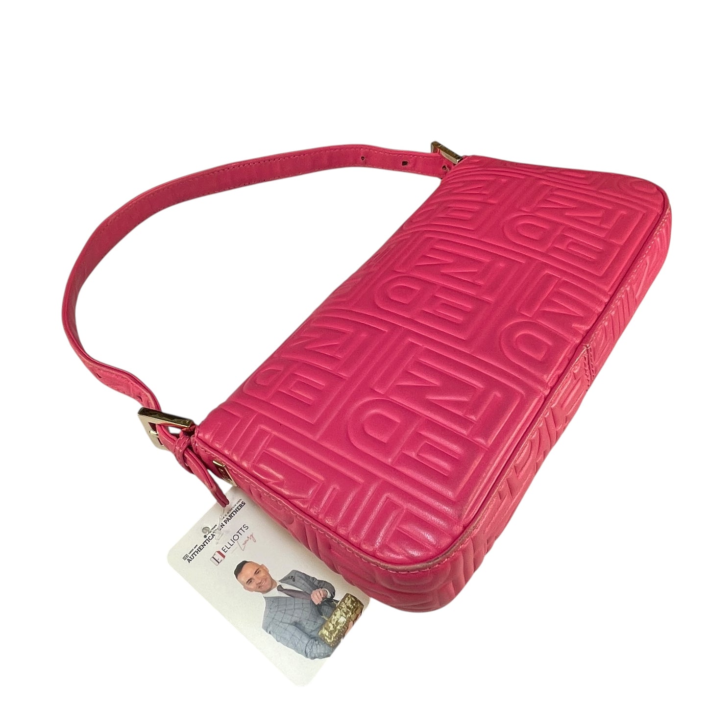 Fendi Baguette Re-Issue Embossed GHW Fusia Pink Leather Shoulder Purse