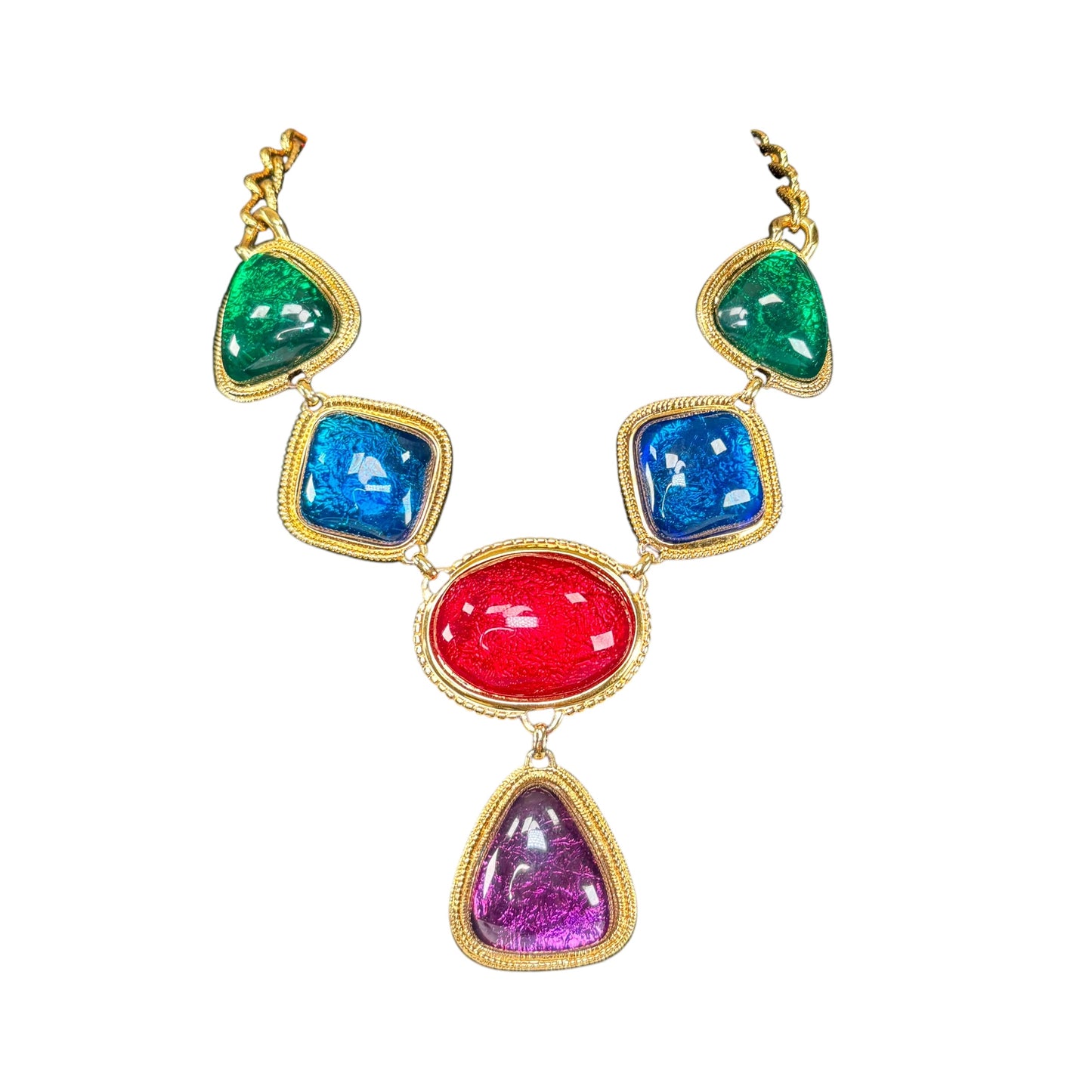 Kenneth Jay Lane Avon Gold-Tone Statement Gripoix-Style Cabochon Necklace 17”
