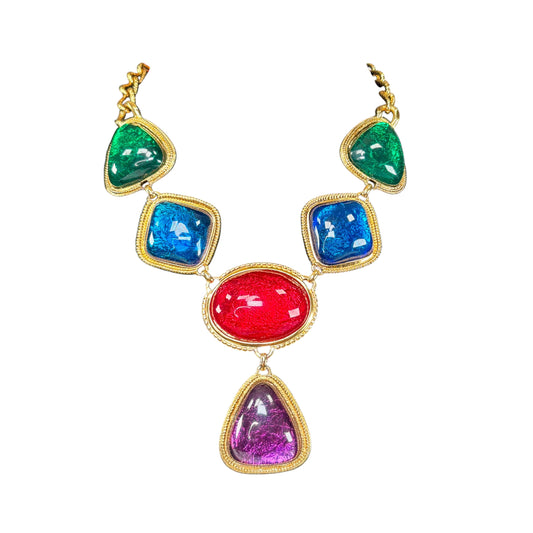 Kenneth Jay Lane Avon Gold-Tone Statement Gripoix-Style Cabochon Necklace 17”