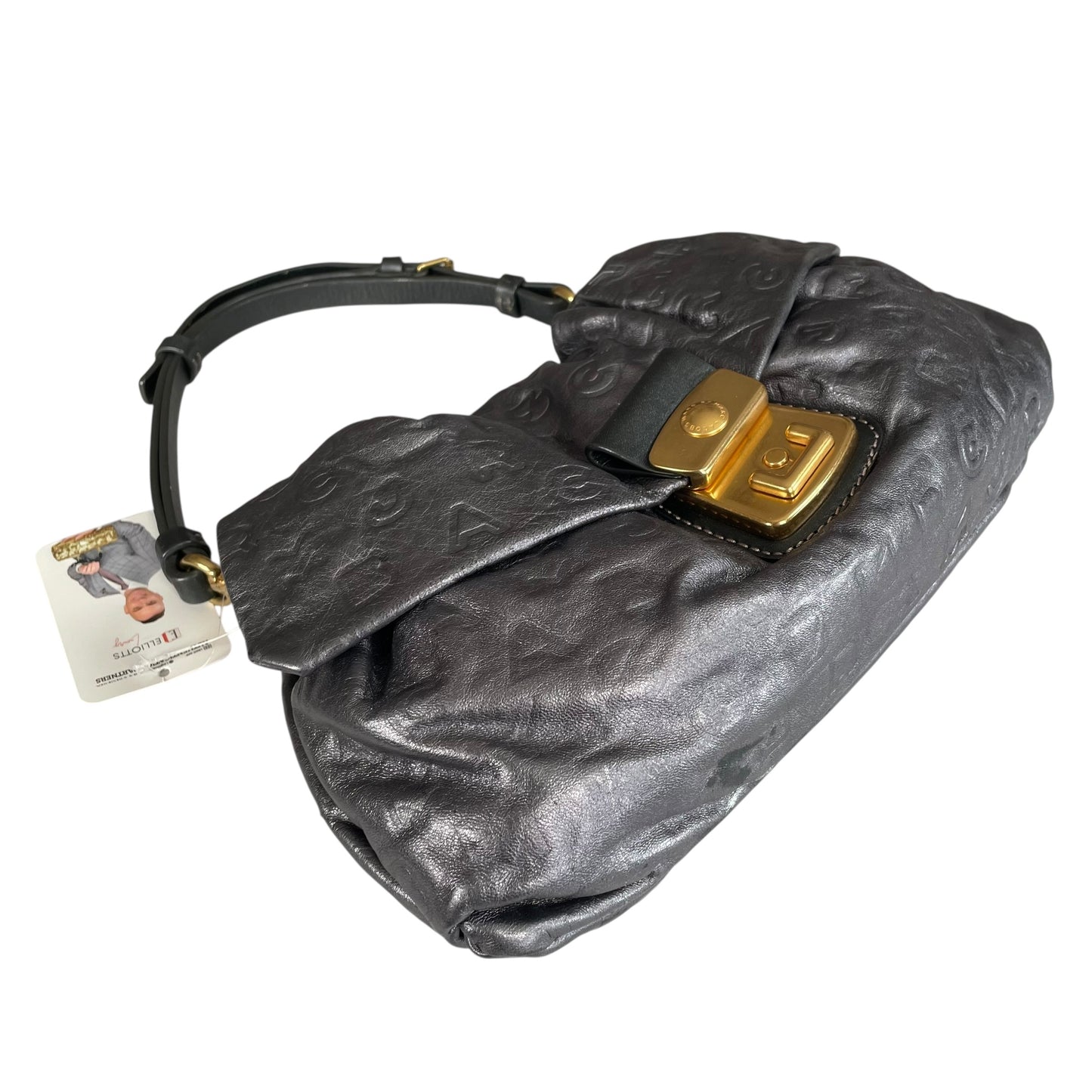 Marc Jacobs Linda Metallic Grey GHW Mono Leather Cinched Shoulder Purse