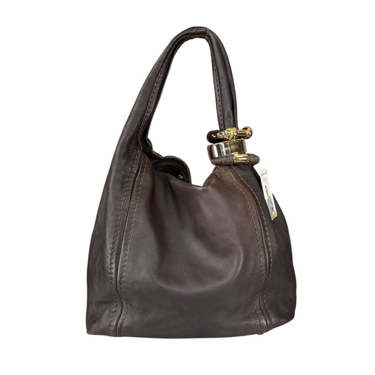 Jimmy Choo Saba Brown Leather GHW Bangle Large Hobo Shoulder Purse