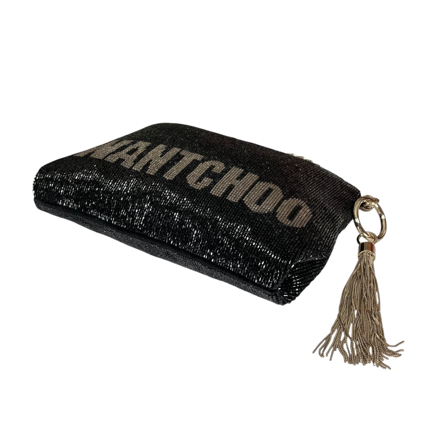 Jimmy Choo Callie I WANT CHOO Limited GHW Shoulder Black Beaded Clutch Purse