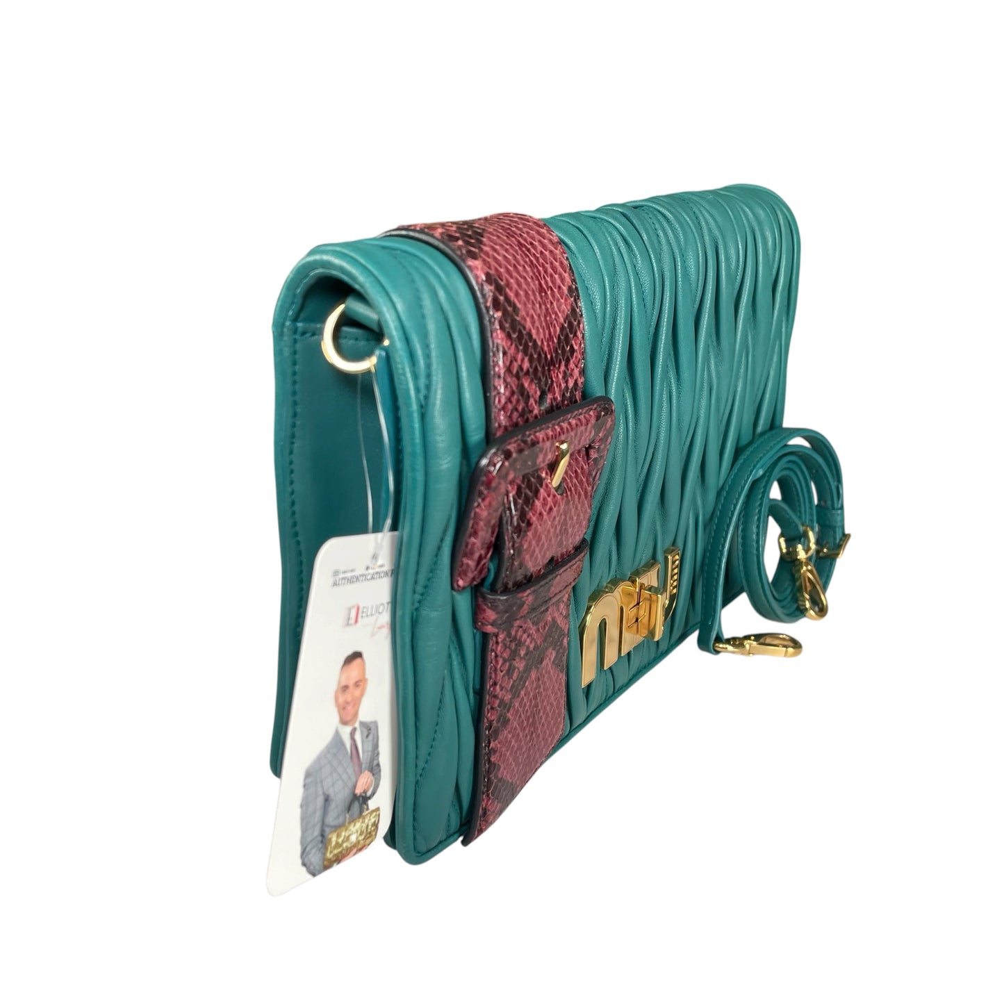 Miu Miu Delice Teal Matelasse Python Embossed Nappa Leather GHW Crossbody Flap Purse