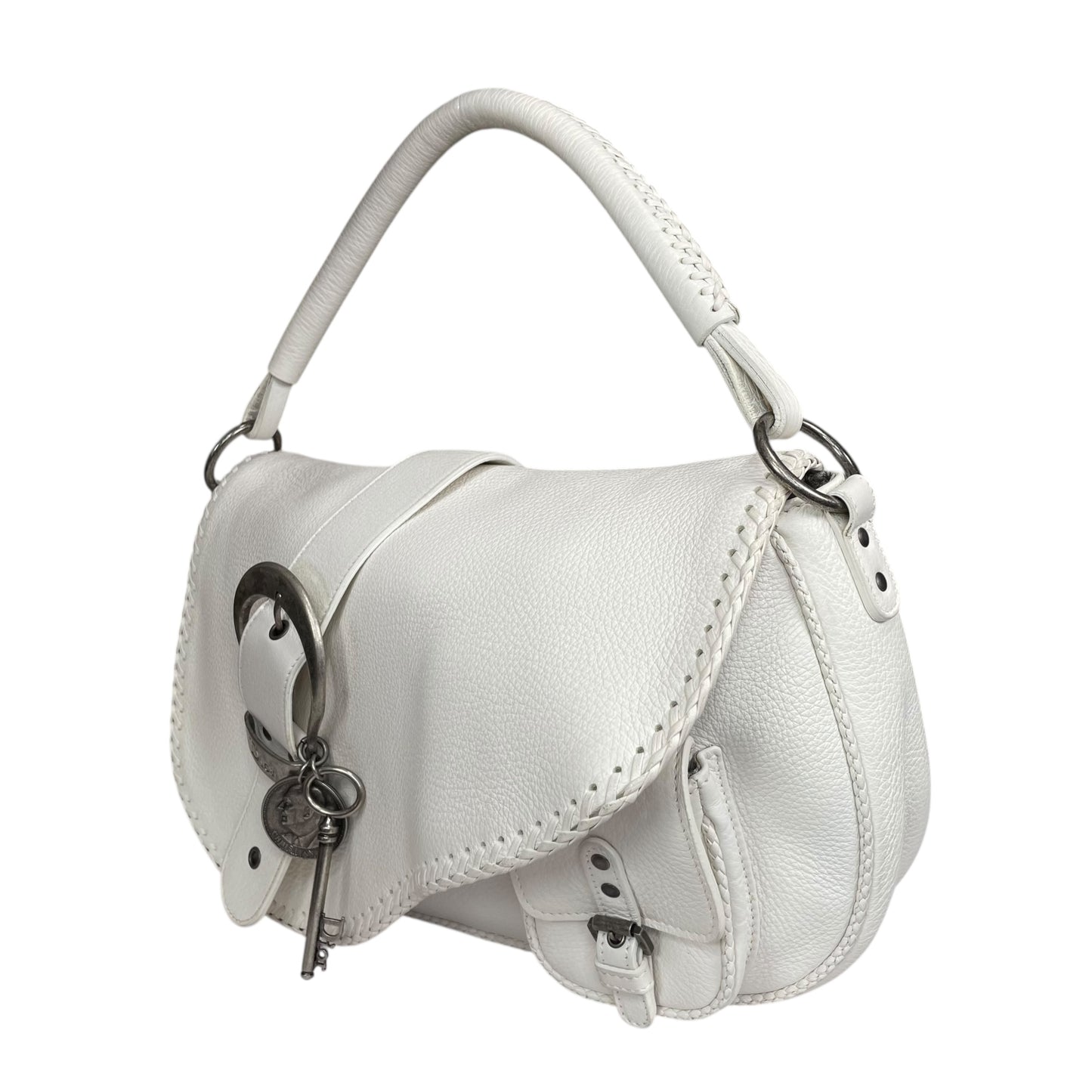 Christian Dior White Gaucho Large Y2K Top Handle Single Flap Shoulder Purse