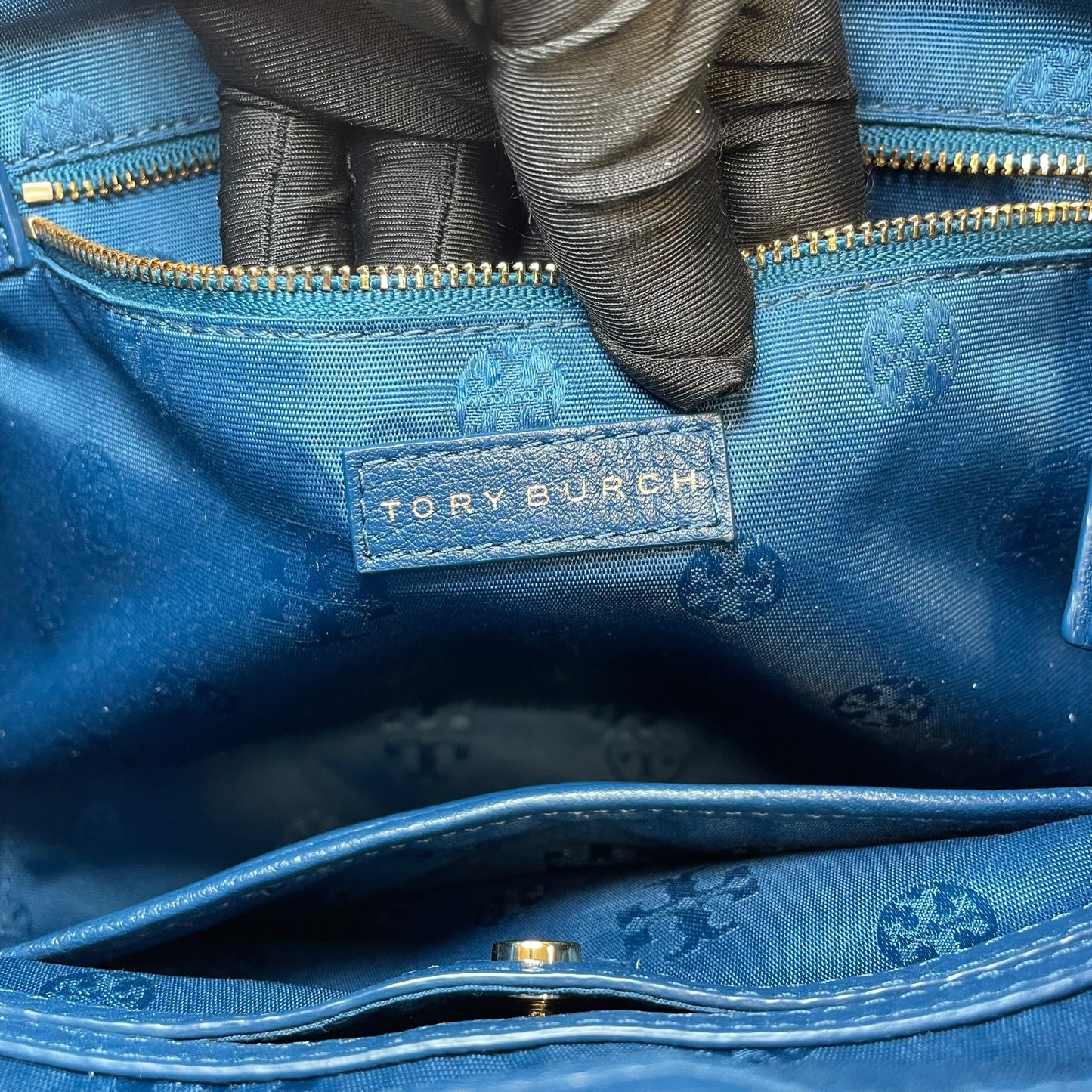 Tory Burch Mercer Blue Wave Leather GHW Hobo Shoulder Bag