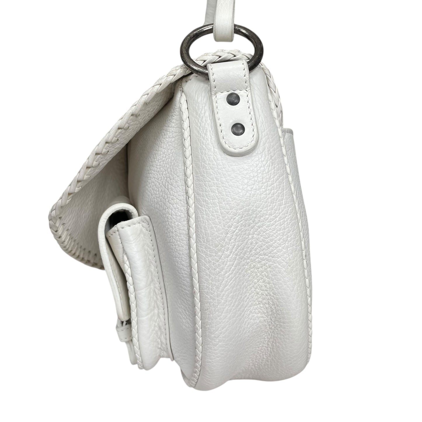 Christian Dior White Gaucho Large Y2K Top Handle Single Flap Shoulder Purse