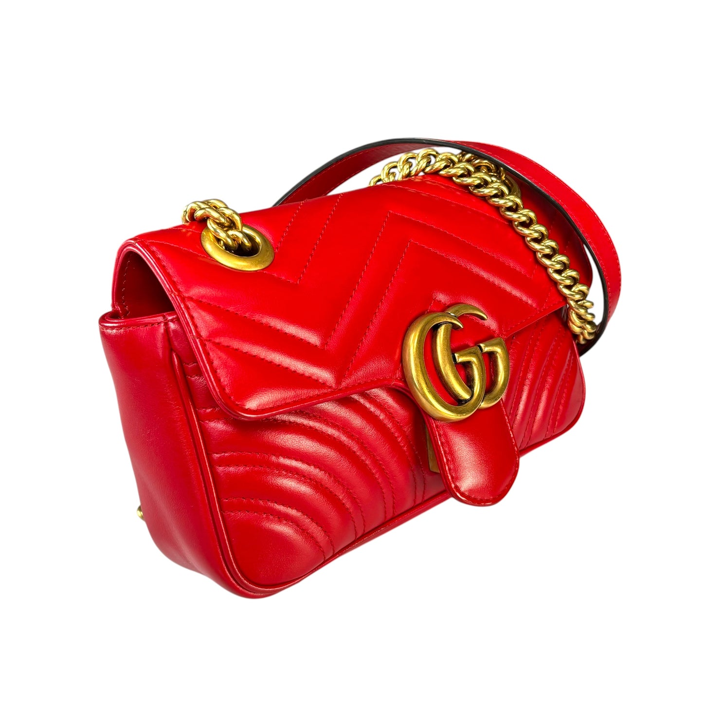 Gucci GG Marmont Red Leather Quilted Crossbody Shoulder Purse