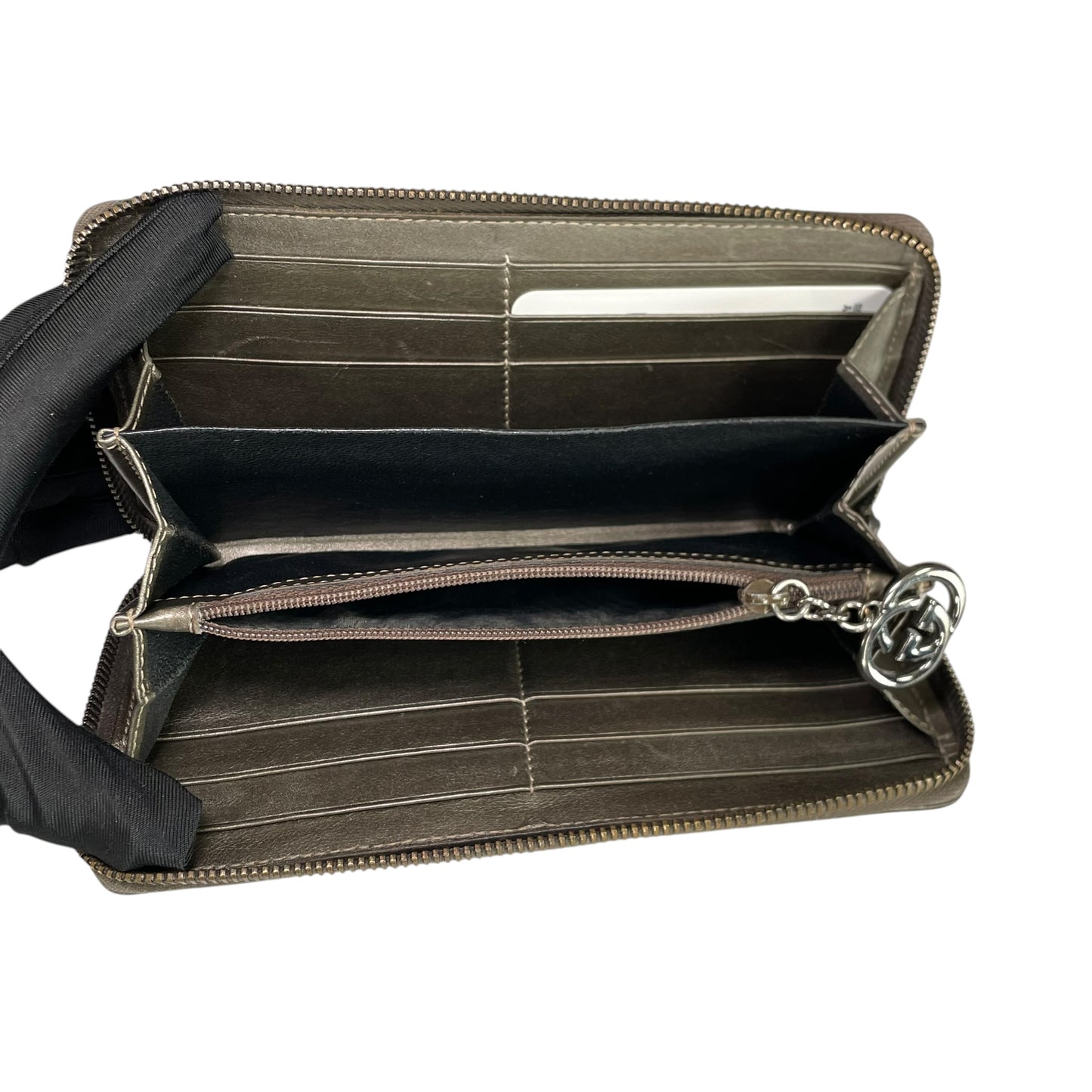 Gucci GG Bronze Impleme Metallic Gunmetal HW Zip Around Long Wallet