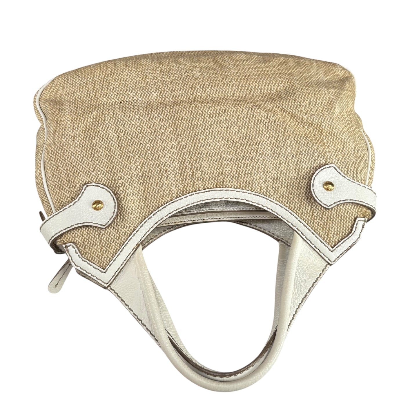 Tod’s Decoupage Canvas Chalk & Tan Leather Shoulder Purse