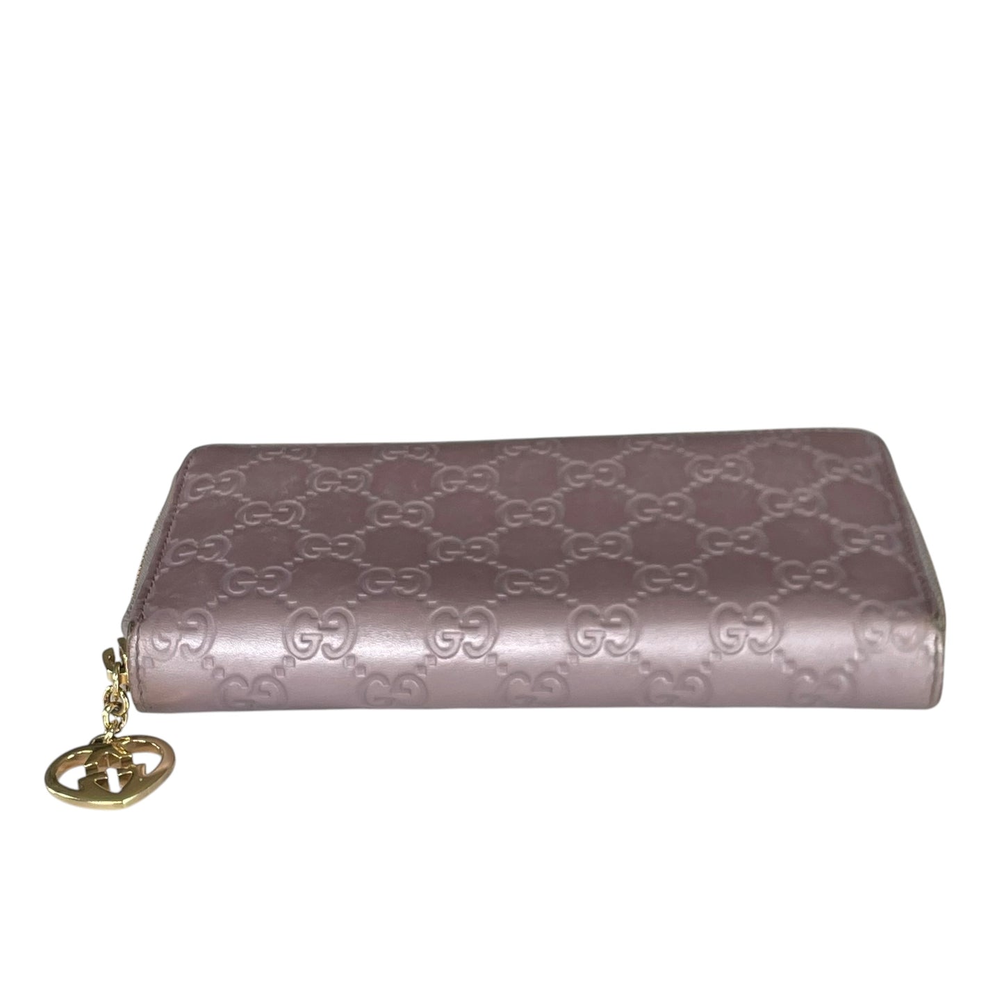 Gucci Guccissima GHW Metallic Lilac Zip Around Wallet GG Embossed Leather