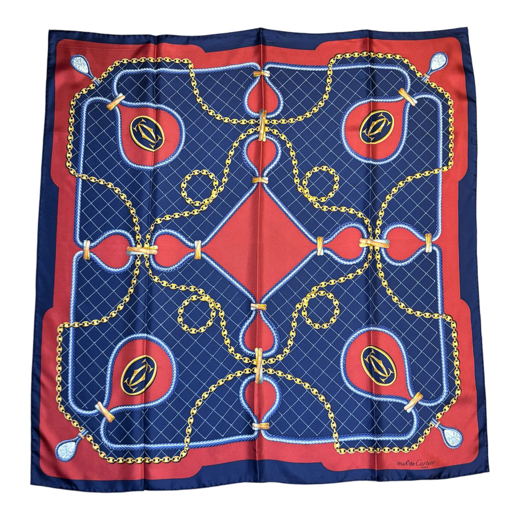Cartier Must de Cartier Silk Scarf 33” x 33” Chain & Pear Diamond