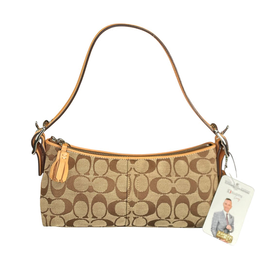Coach Demi Y2K Signature C Canvas Leather Tan Shoulder Purse
