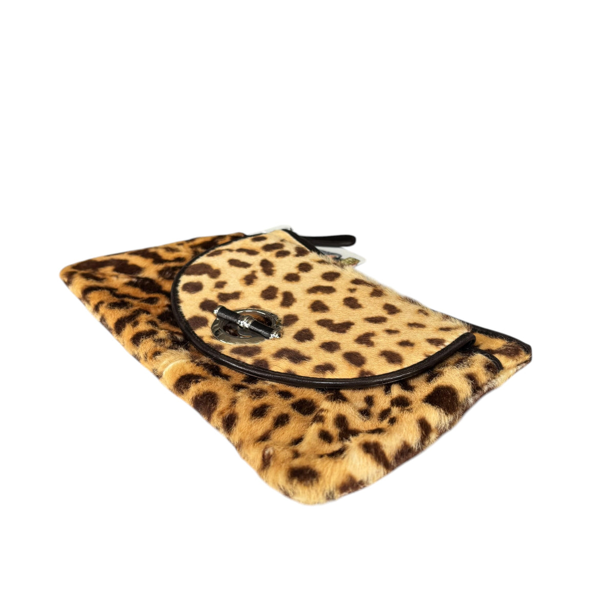 Christian Dior Harako Y2K Pony Hair Zippy Clutch – Leopard Print / Brown Leather