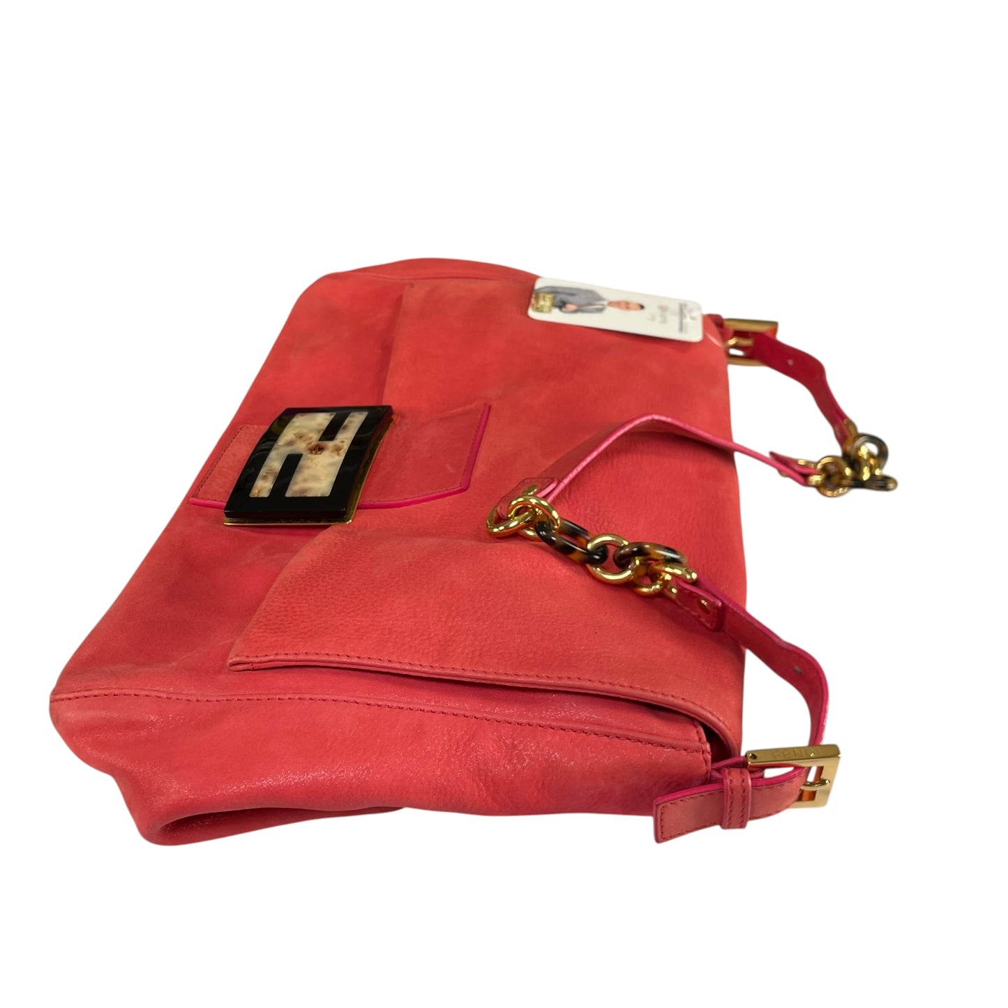 Fendi Baguette MAXI Grapefruit GHW Grapefruit Iridescent Leather Shoulder Purse