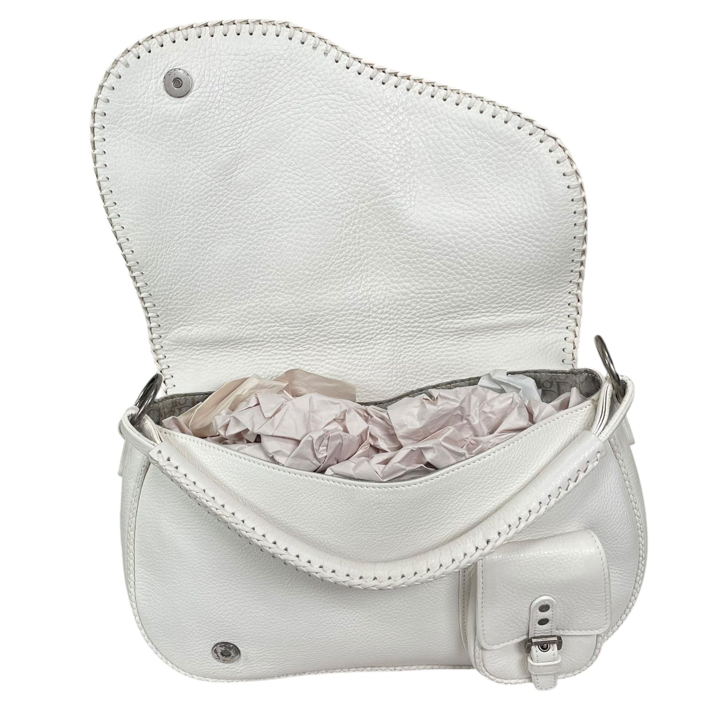 Christian Dior White Gaucho Large Y2K Top Handle Single Flap Shoulder Purse