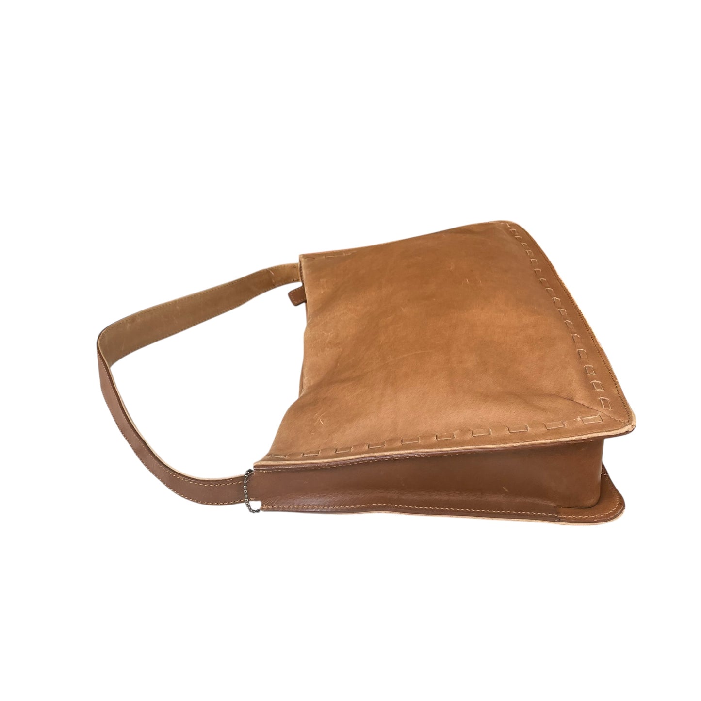 Coach Whitney Brown Distressed Leather 9467 Zip Stitch Trim Y2K Shoulder Bag