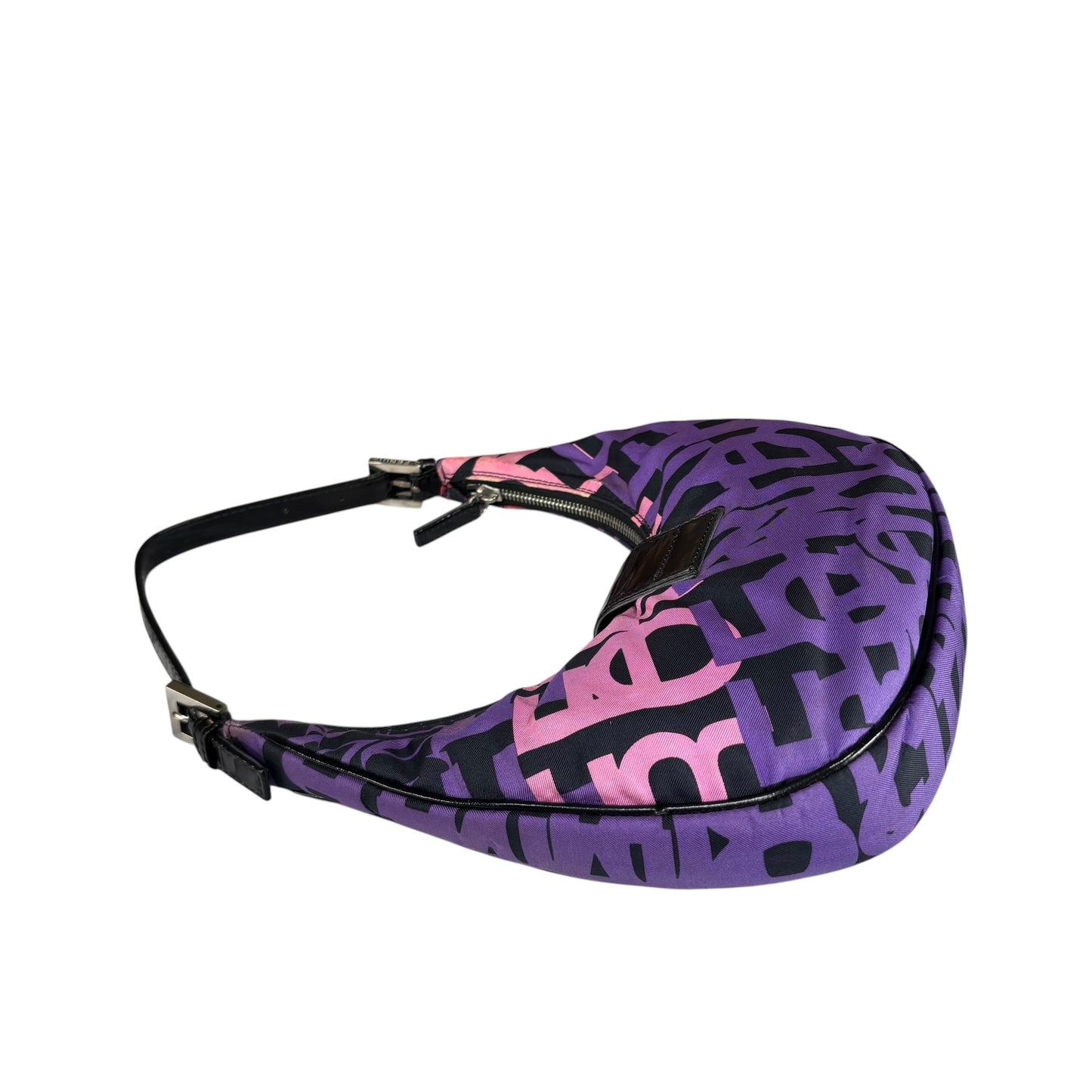 Fendi Y2K Baguette Crescent Graffiti Purple Pink Canvas Patent Leather Purse