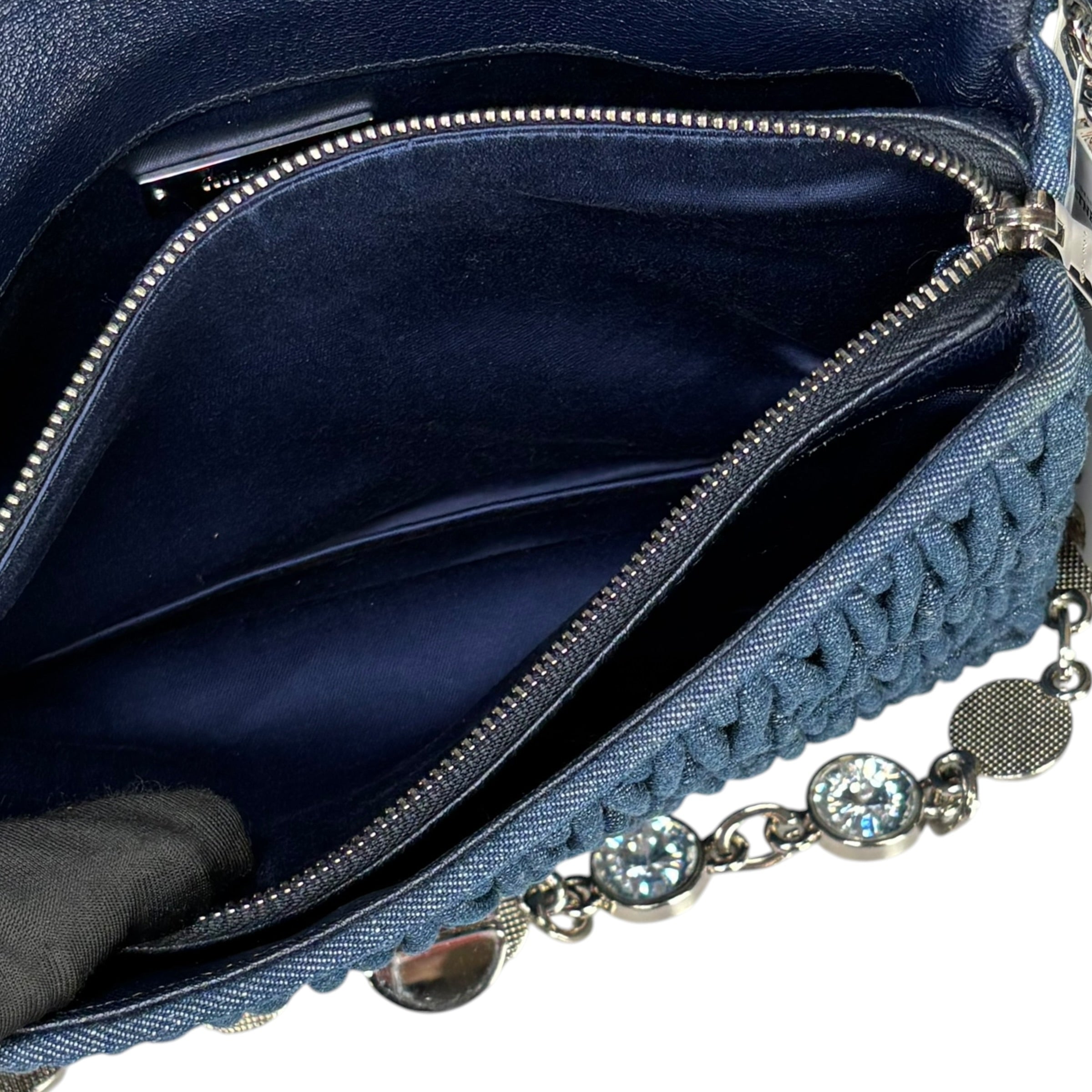Miu Miu Crystal SHW Encrusted Denim 2-Way Crossbody Flap Turn-Lock