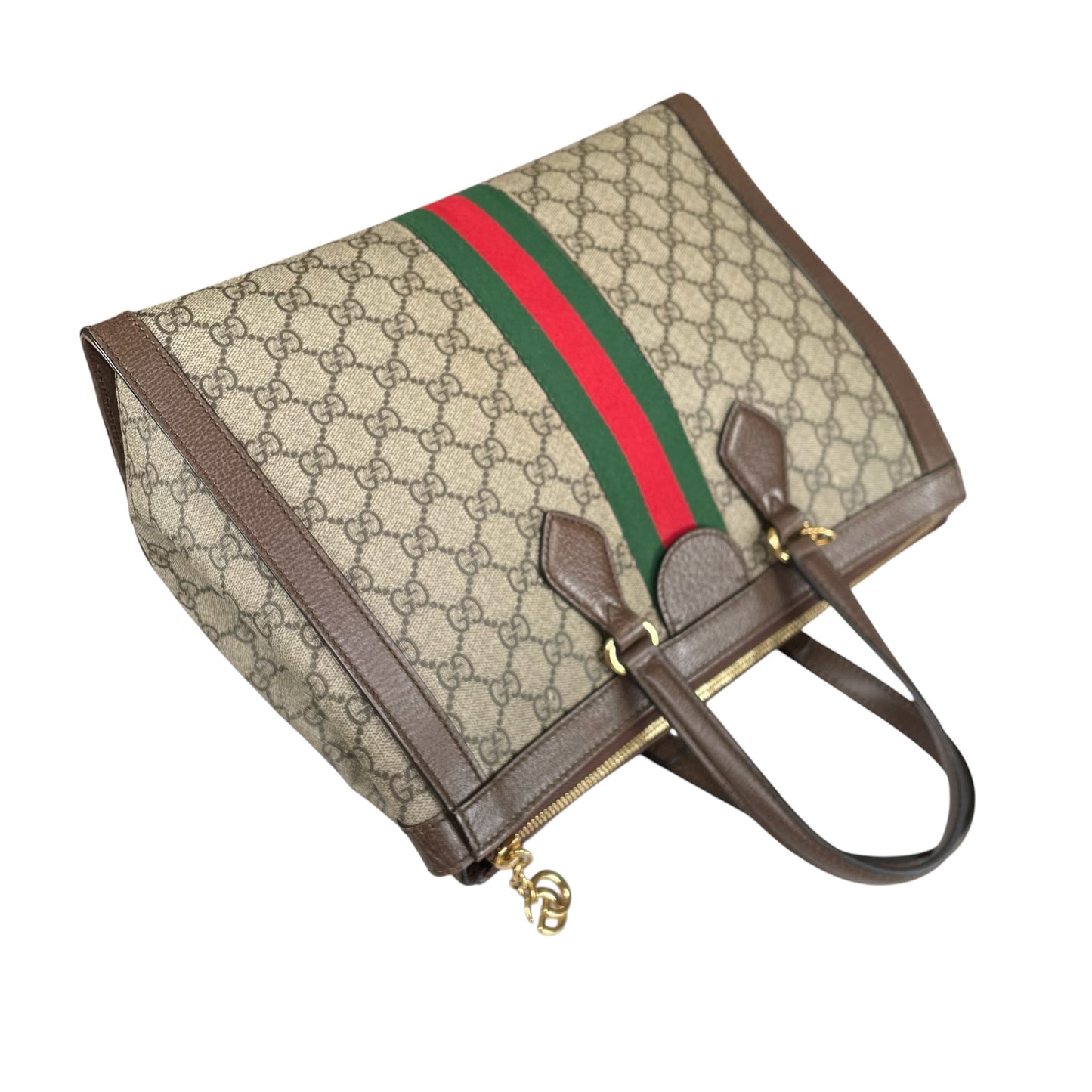 Gucci GG Ophidia GHW Leather Supreme Brown Canvas Crossbody Medium 2-Way Tote