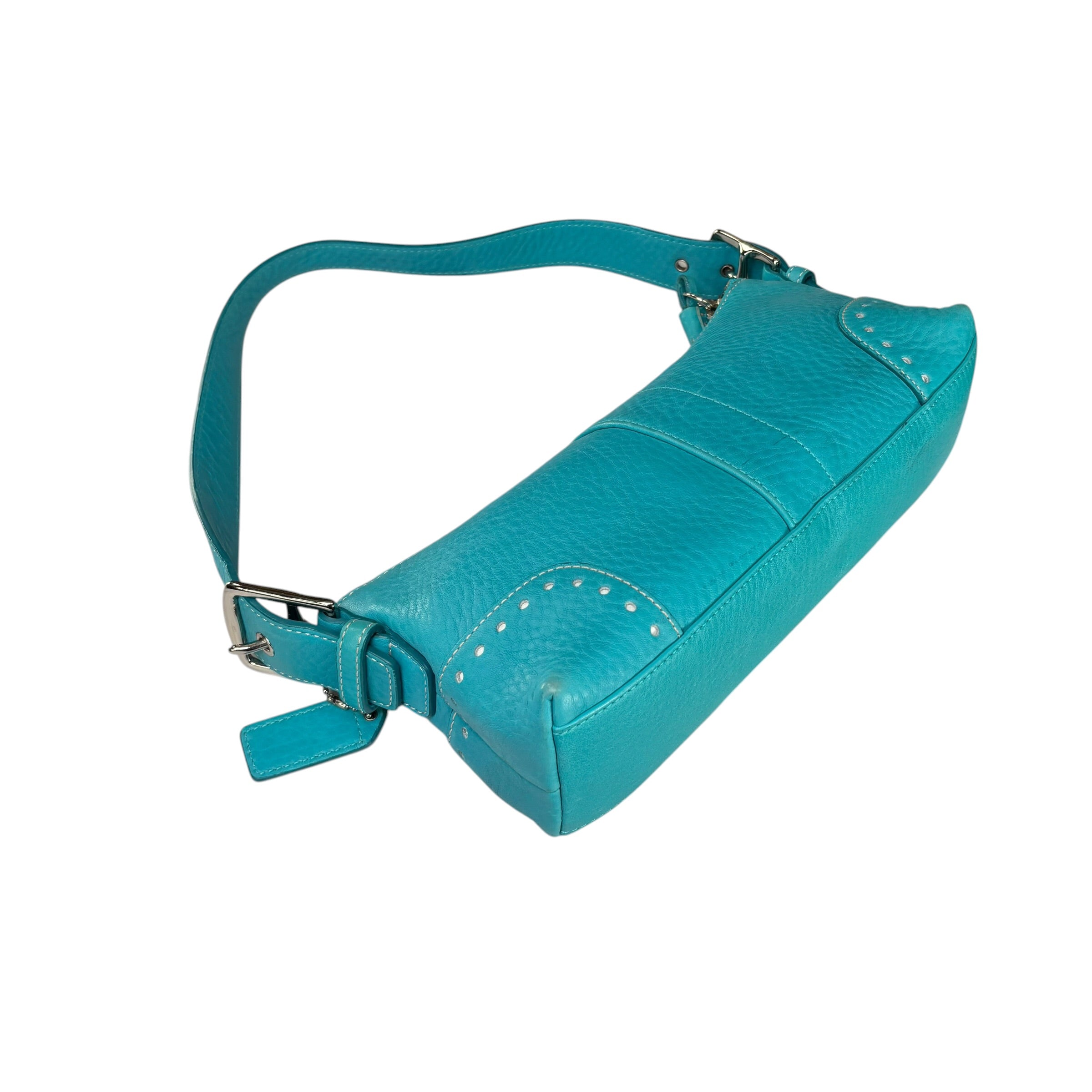 Coach Hamilton Baguette Turquoise Perforated Leather SHW Shoulder