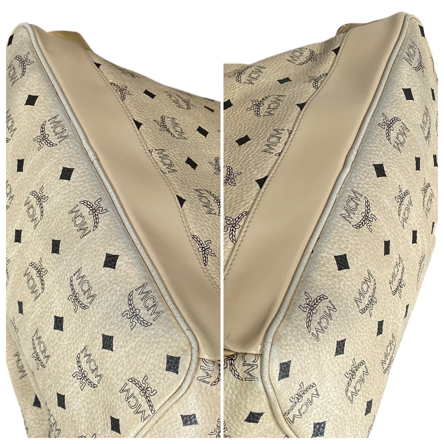 MCM Viestos GHW Studded Creme Pebbled Canvas 15" Laptop Bag Backpack