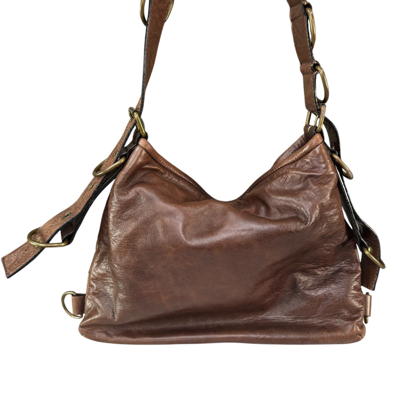 Givenchy Y2K Vouyou Classic Mahogany Brown Distressed Leather 2-Way Shoulder Crossbody Bag