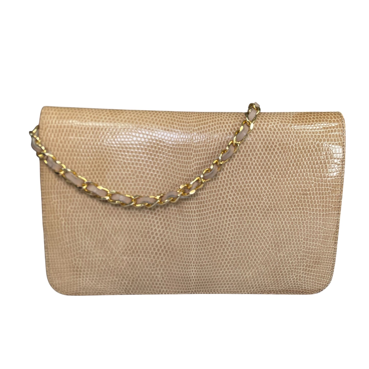 Chanel CC Exotic Lizard Single Flap 24K Plated Lambskin Push Lock Purse
