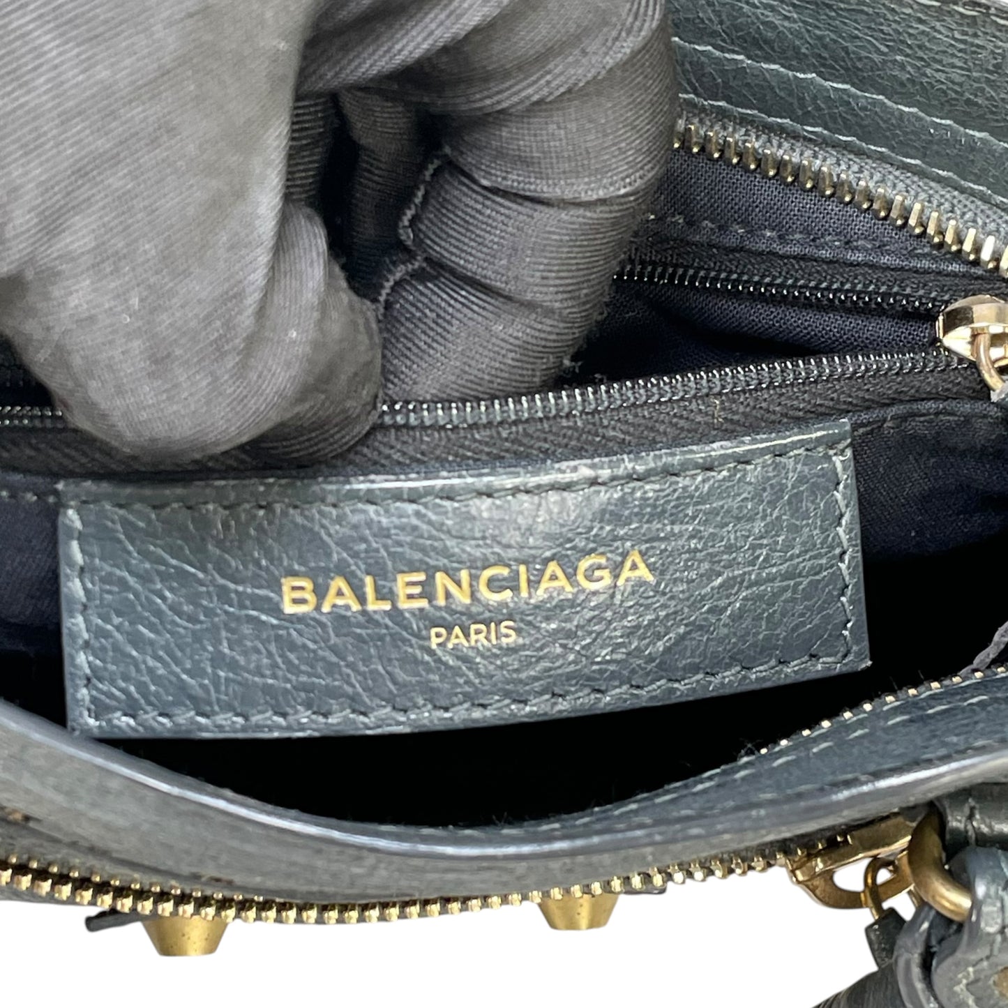 Balenciaga Motorcross Mini City Leather Perforated Anthracite Grey Bag