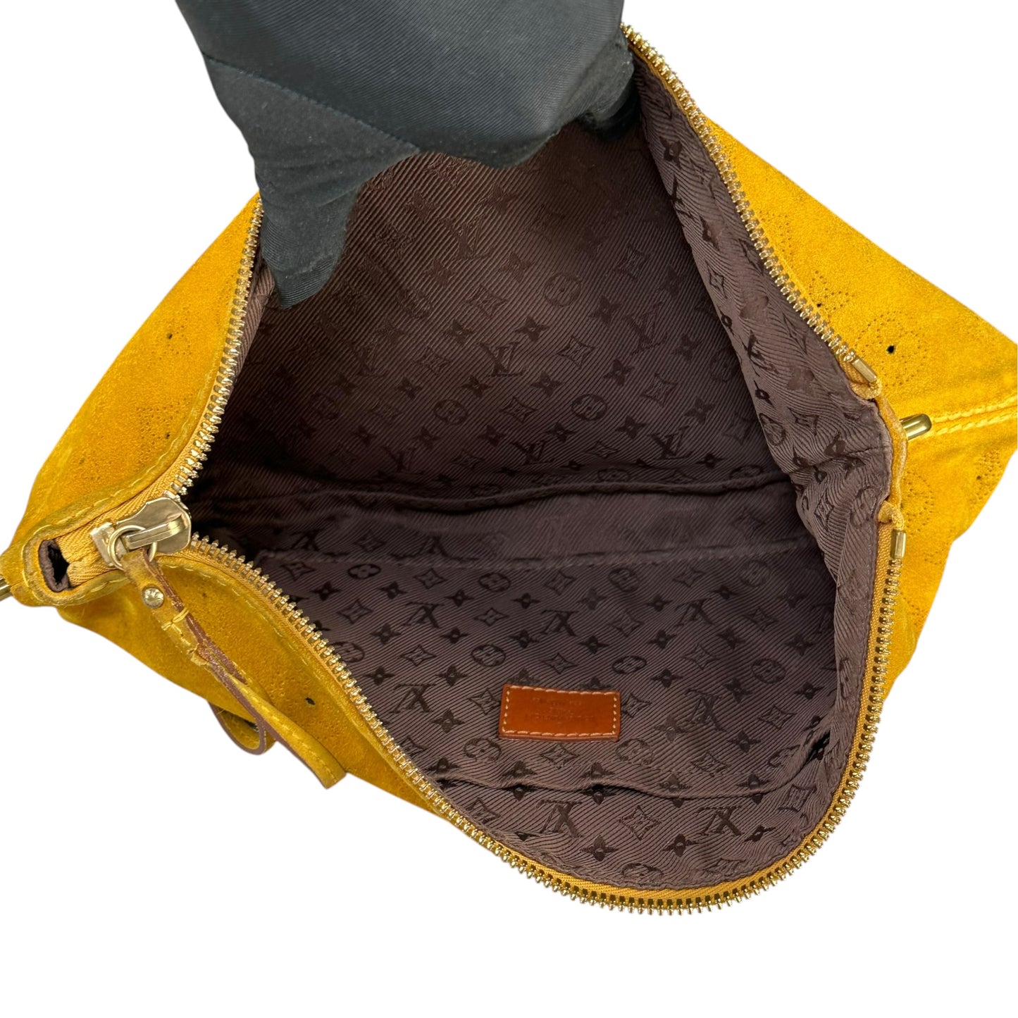 Louis Vuitton Limited Edition Suede Mahina Onatah PM Pouchette Yellow Mustard Shoulder Purse
