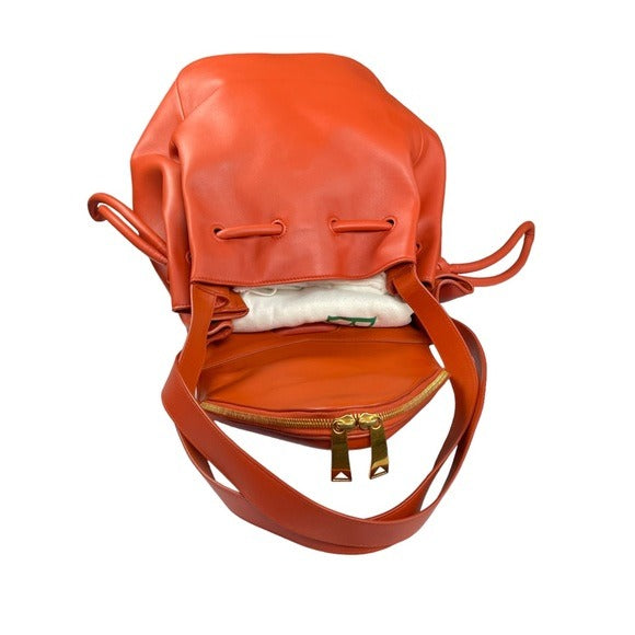 Bottega Vegan Pumkpin Spice Orange Large Hobo Beek Style Bag Dual Zip Front Bag Purse