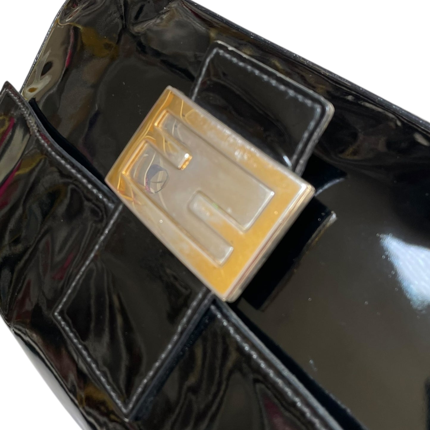Fendi Baguette Black Patent Leather Two Tone HW Shoulder Purse