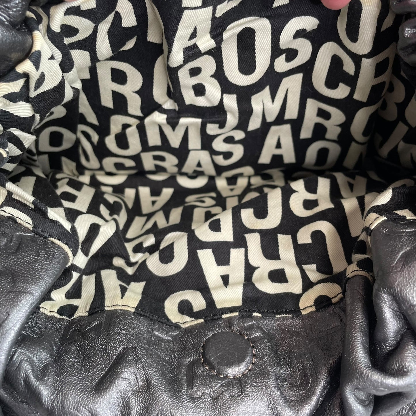 Marc Jacobs Linda Metallic Grey GHW Mono Leather Cinched Shoulder Purse