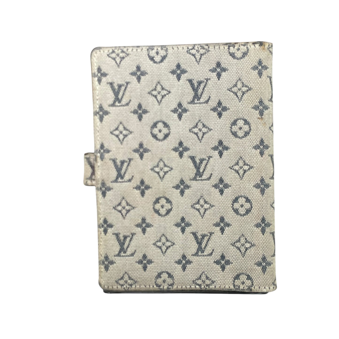 Louis Vuitton Mini Lin Agenda PM Navy Blue Canvas Small Ring Binder Cover LV