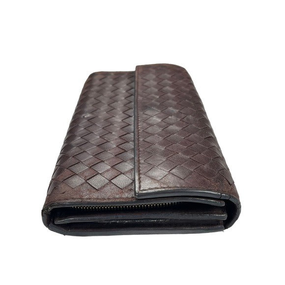 Bottega Veneta Brown Coco Woven Long Wallet Zippy Center Cash & Coin Purse