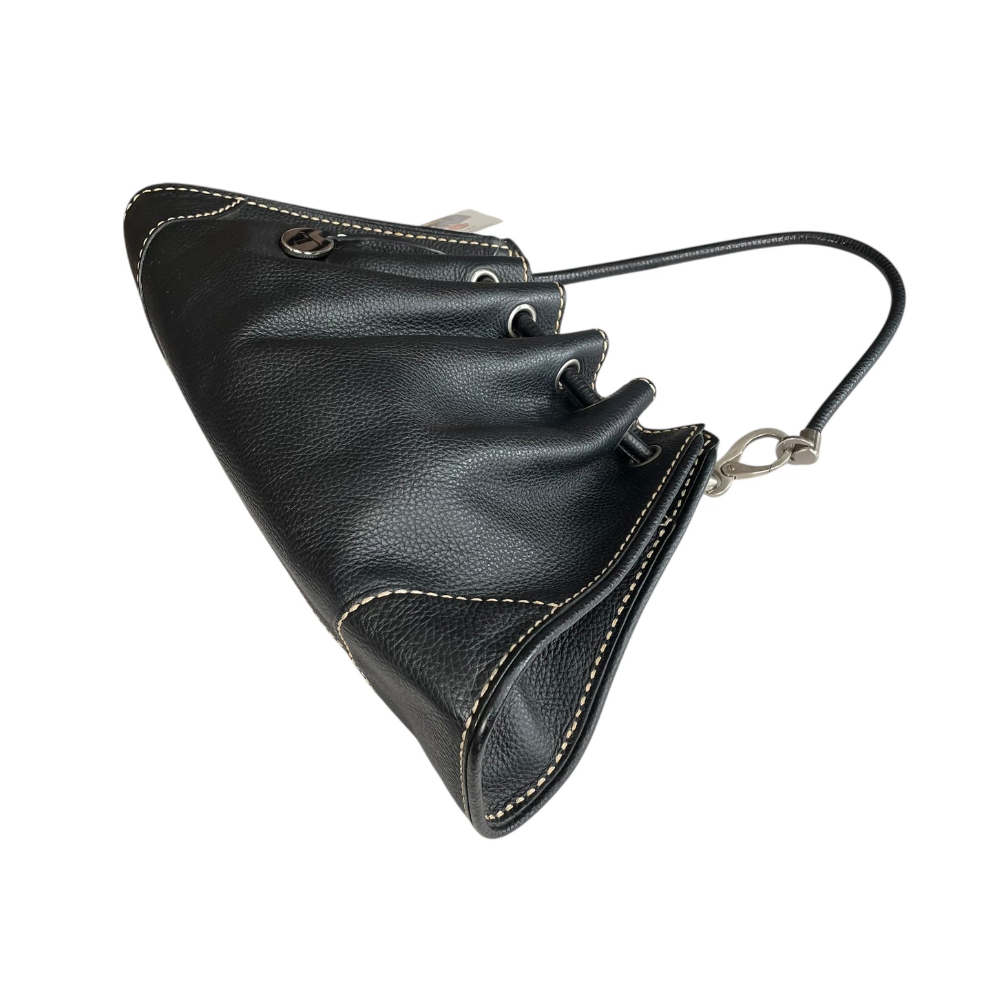 TOD’s Black Equestrian Pebbled Brushed SHW Drawstring Leather Shoulder Purse