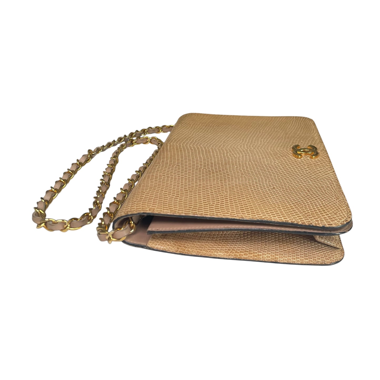Chanel CC Exotic Lizard Single Flap 24K Plated Lambskin Push Lock Purse